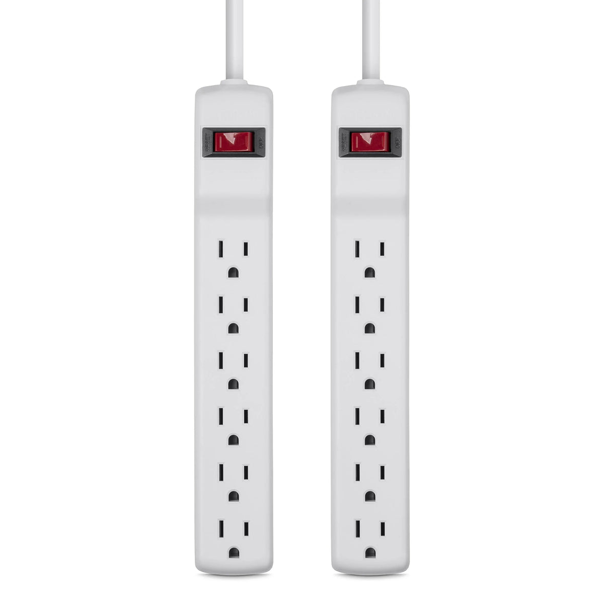 Belkin Power Strip Surge Protector - 6  Multiple Outlets, 2 ft Long Heavy Duty Metal Extension Cord for Home, Office, Travel, Computer Desktop & Phone Charging Brick - 200 Joules, White (2 Pack)