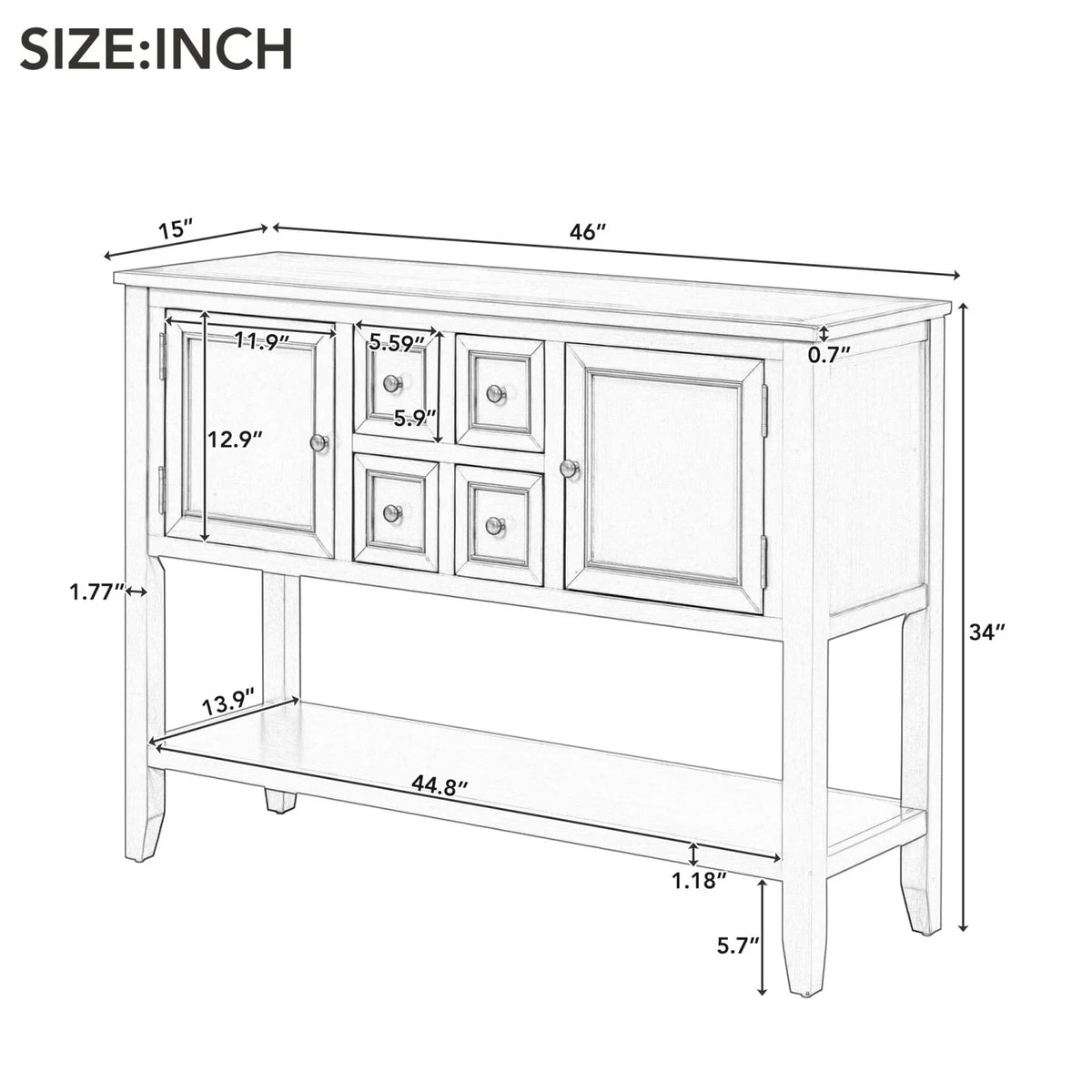 Cambridge Series Ample Storage Vintage Console Table with Four Small Drawers and Bottom Shelf for Living Rooms  Entrances and Kitchens (Espresso     )