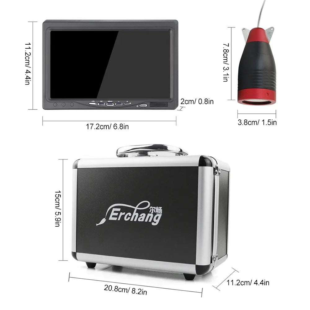 Erchang 7 Inch  Underwater Fishing Camera Portable Video Fish Finder for Lake Sea Fishing, Long Battery , Capture Every Moment Underwater