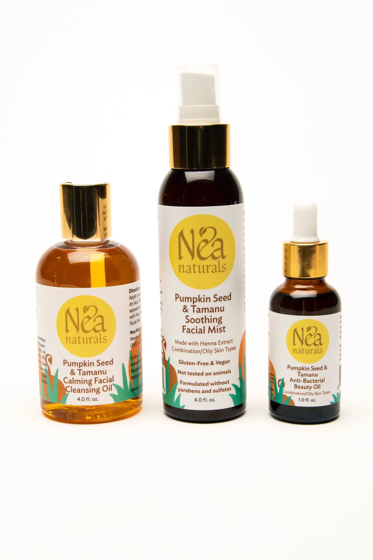 Nea Naturals Skincare Facial Kit - Pumpkin Facial Cleansing Oil , Facial Mist & Beauty Facial Oil - Anti-Aging Hydrating Skin Care Facial Kit - 3 Piece Facial Kit