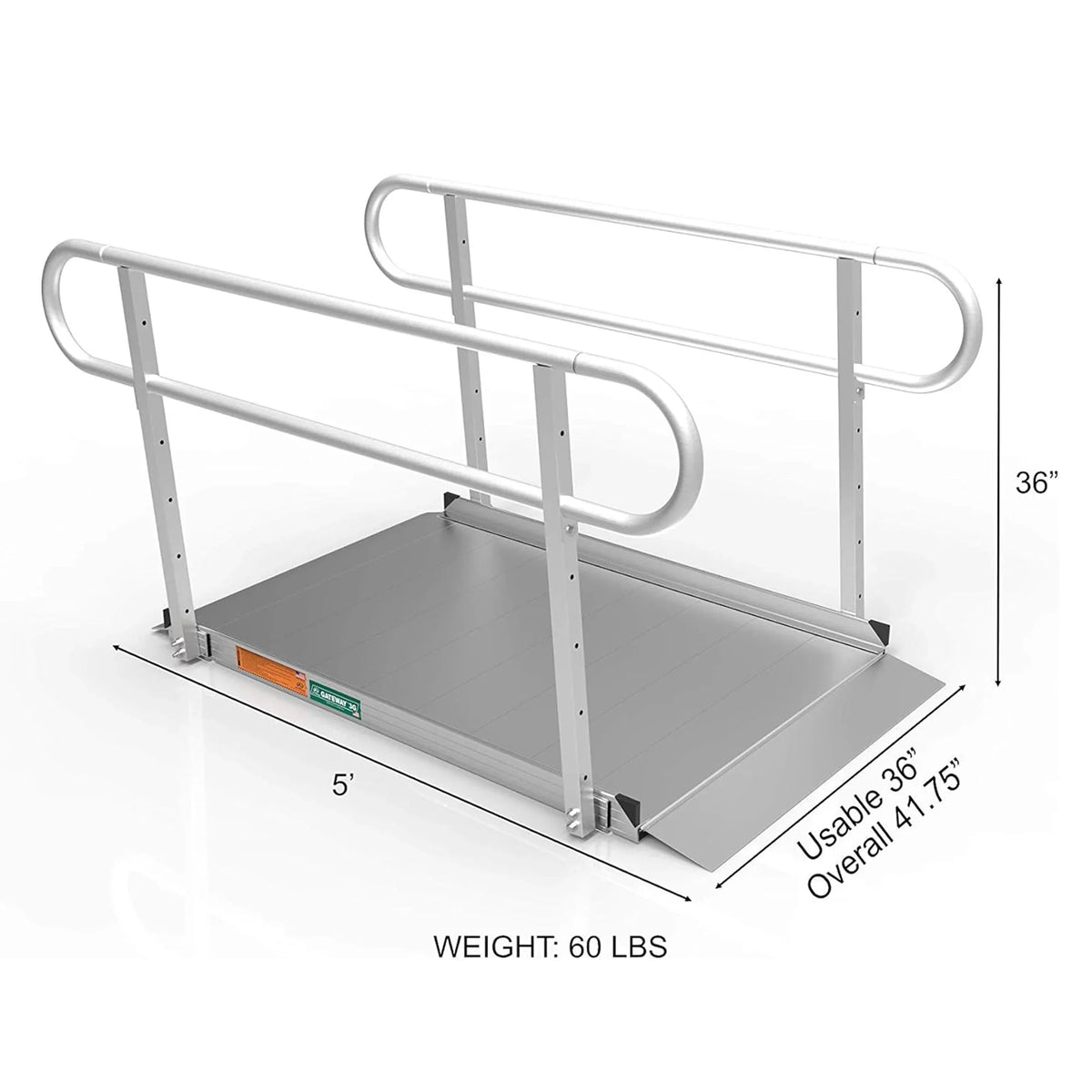 '-  3G 5 Foot Portable Wheelchair Ramp w/2 Line Handrails
