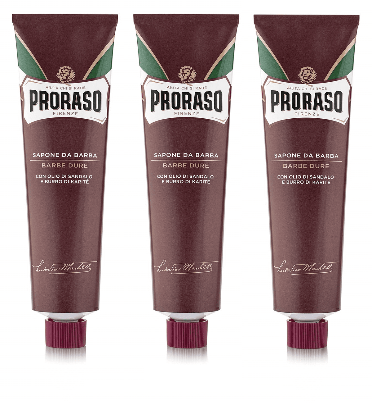 Proraso Shaving Soap Cream Sandalwood Shea Butter Sapone Da Barba in for Coarse Beard 150ml tube -  3 Pack