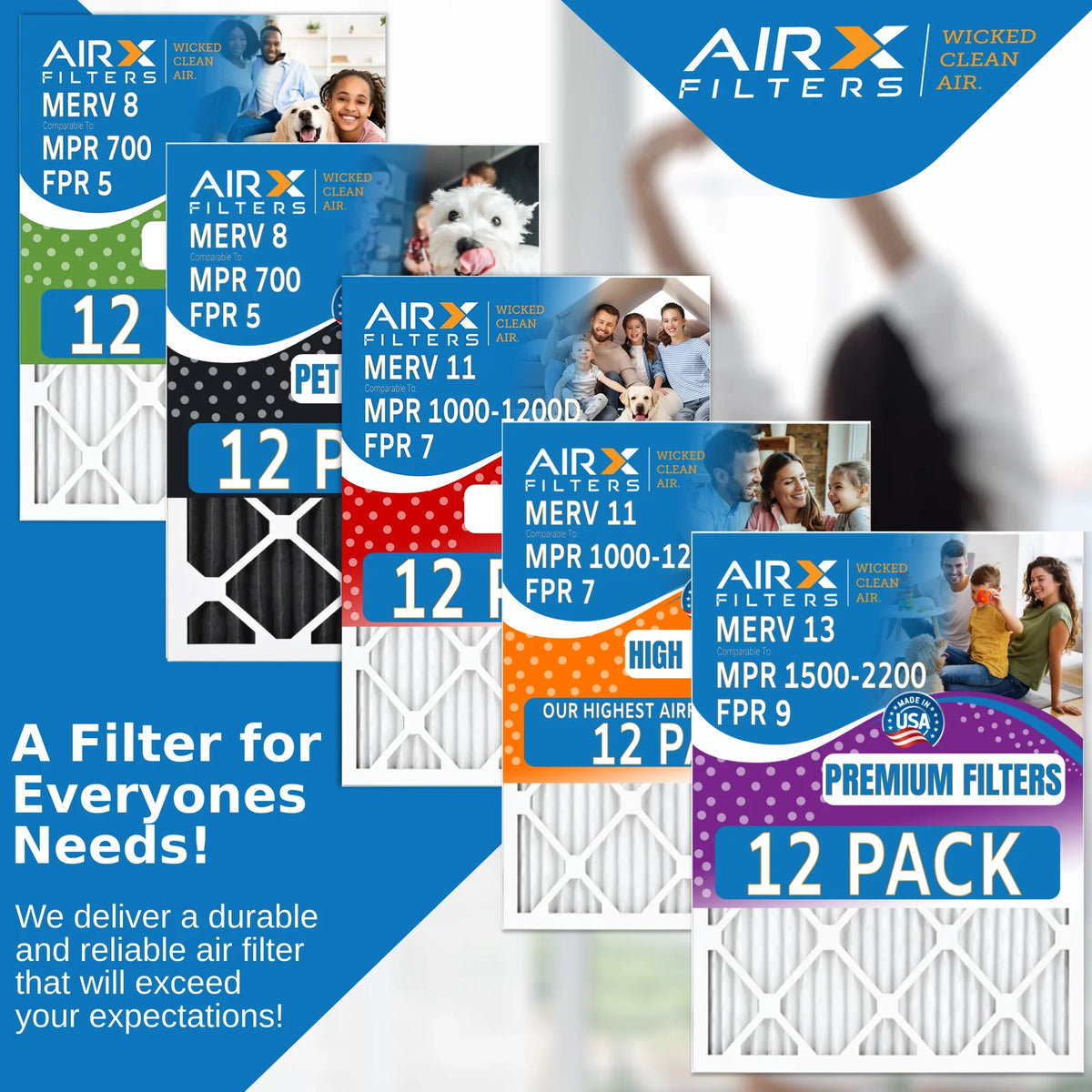 14x14x1 Air Filter  8 Rating, 12 Pack of Furnace Filters Comparable to  700,  5, Pet Odor Retention Filters - Made in  by     .