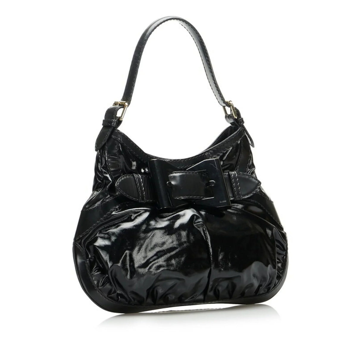 Pre-Owned Gucci Ribbon Handbag Hobo Bag 189885 Black Patent Leather Ladies  (Good)