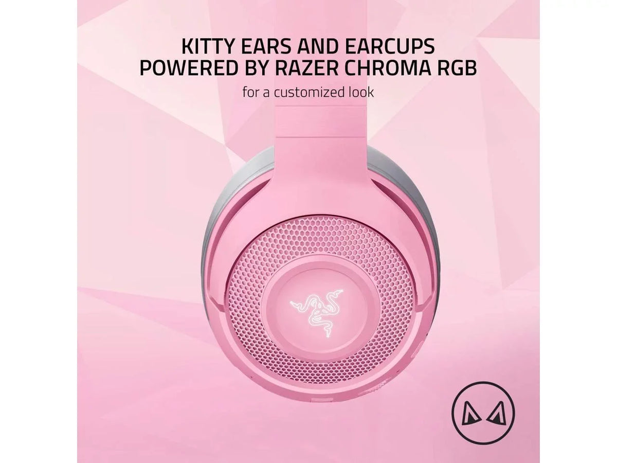 Razer Kraken  Kitty Edition: Bluetooth 5.0-40ms Low Latency Connection - Custom-Tuned 40mm Drivers - Beamforming Microphone - Powered by Razer Chroma - Quartz Pink