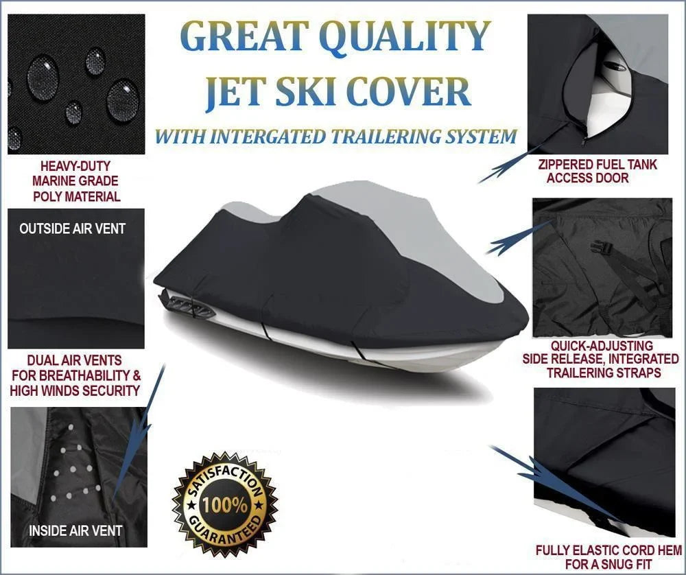 '-      Cover Compatible for WaveRunner Yamaha  Deluxe Jet Ski Watercraft Cover Black/Grey 2007-2014