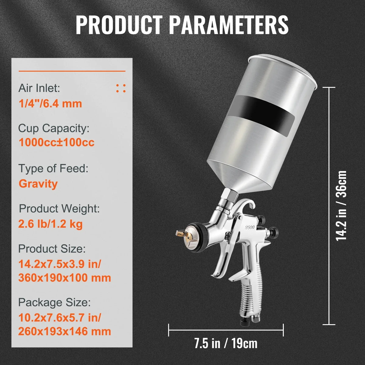 Spray Gun, High Performance Automotive Gravity Feed Spray Gun with 1.3mm 1.4mm 1.8mm Stainless Steel Nozzles, 1000cc Aluminum Cup for Auto Paint, Primer, Clear/Top Coat & Touch-Up