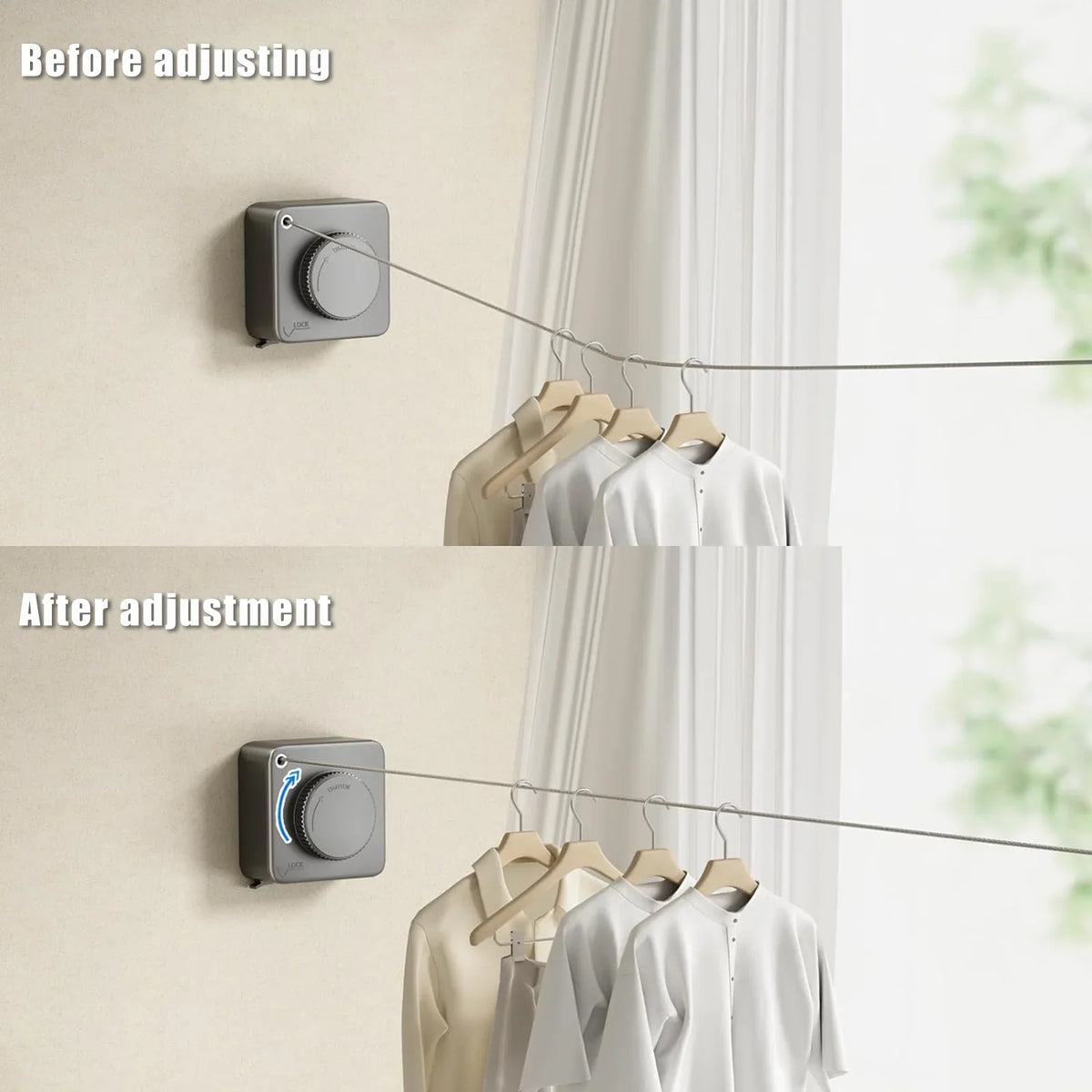 Ryanstar Racing Gray Retractable Clothesline Indoor, Adjustable Droop Outdoor Clothesline Retractable Heavy Duty Clothes Drying Laundry Rope Wall Mounted Stainless Steel Clothesline - 15.1 feet