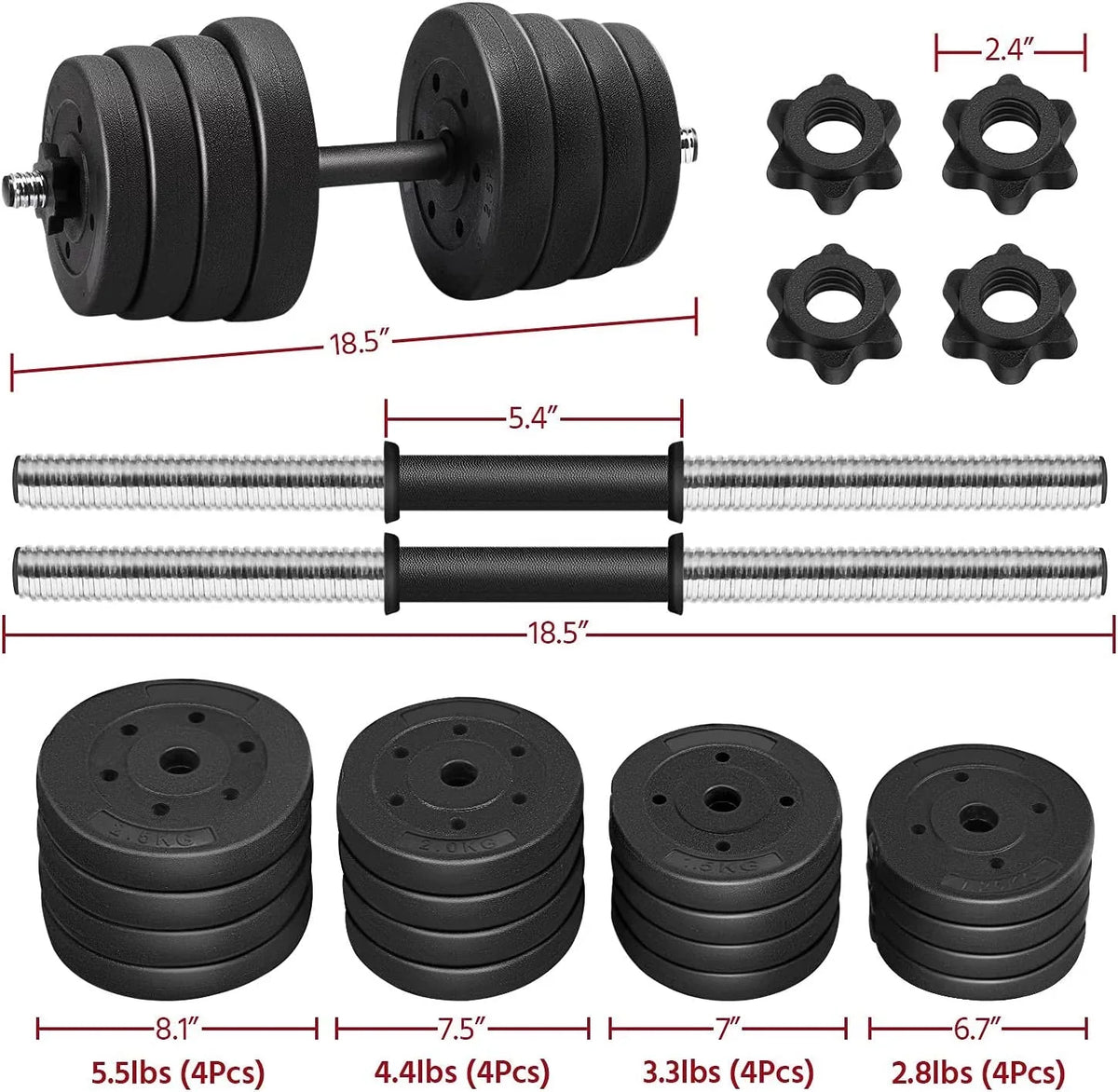 66LB Weight Dumbbell Set, Fitness Adjustable Cap Gym/home Barbell Plates Body Workout for Women and Men Strength Training