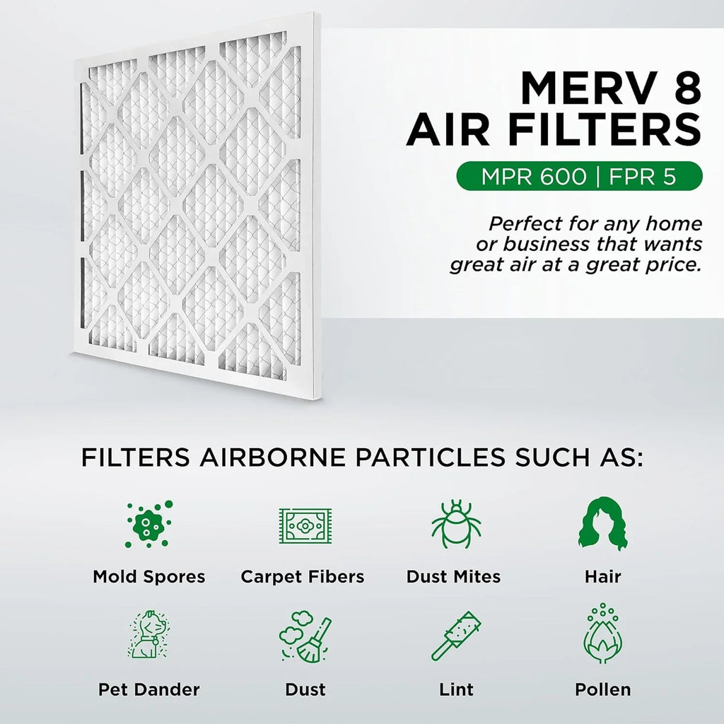 18X25x2  8 Pleated  Furne Air Filters. Case Of 12. Ext Size: 17-1/2  24-1/2  1-3/4