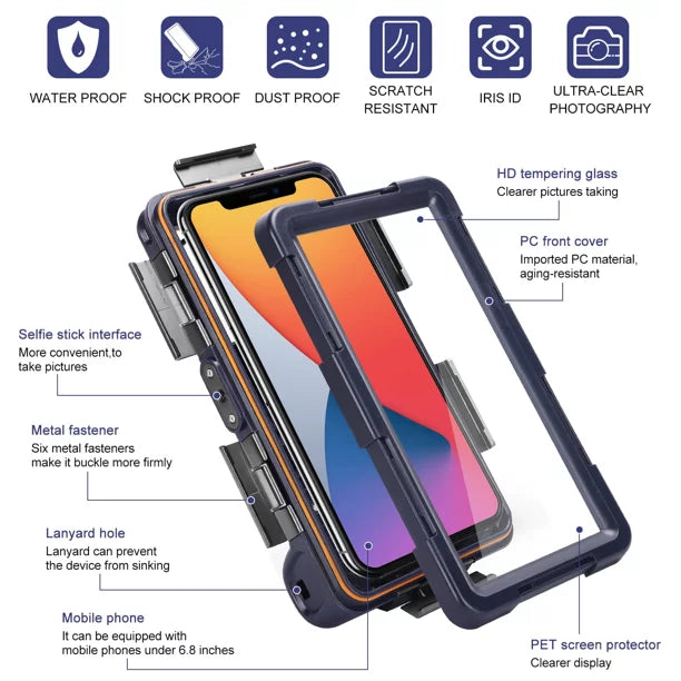 UrbanX Professional [15m/50ft] Swimming Diving Surfing Snorkeling Photo Video Waterproof Protective Case Underwater Housing for Panasonic  And all Phones Up to 6.9 Inch  with Lanyard