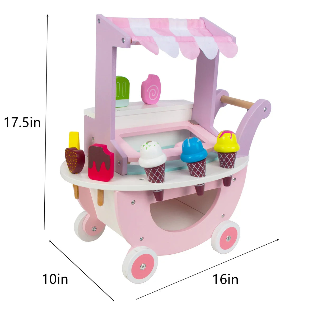 Woodenfun Ice Cream Shopping Cart for Toddlers 1-3, Kids Pretend Play Food Truck, Gift for Girls