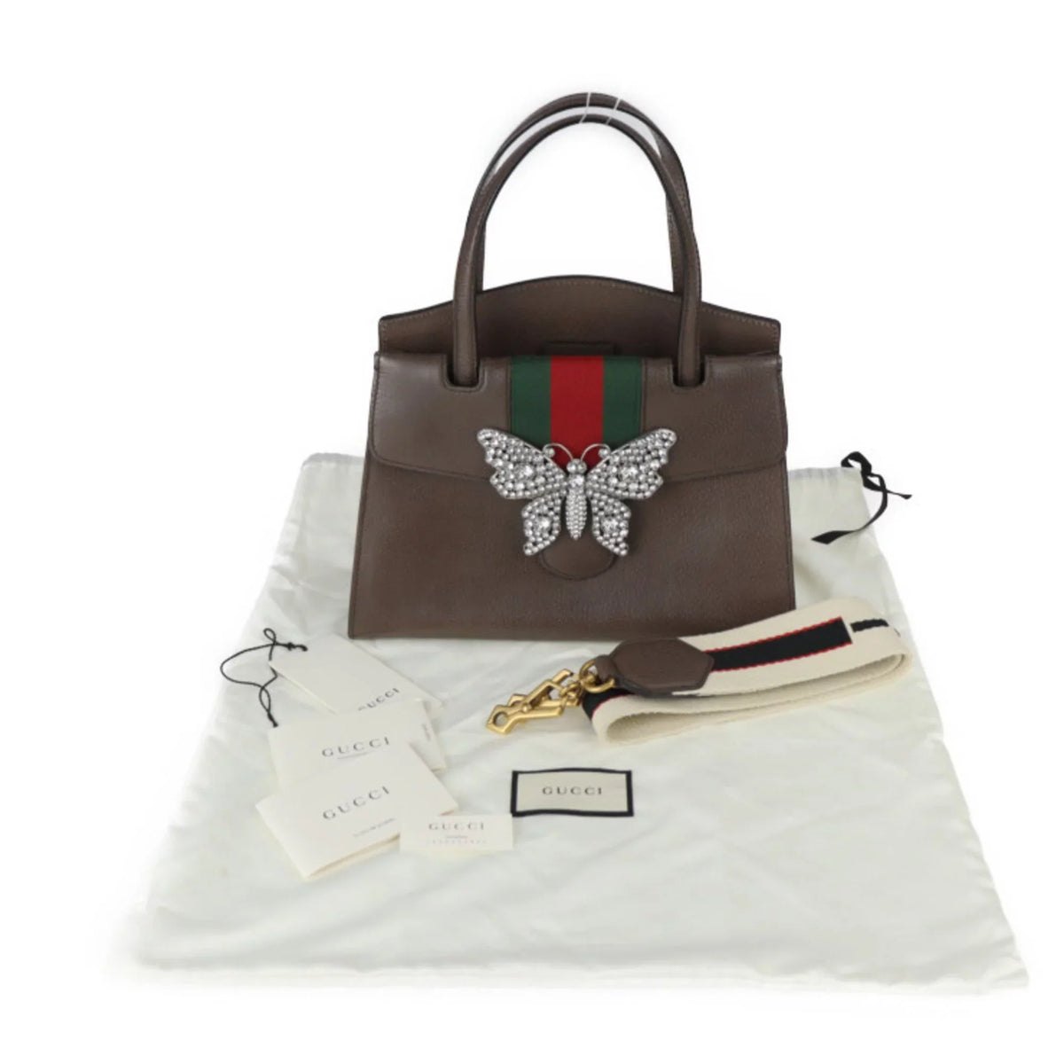 Pre-Owned  Gucci Totem Sherry Handbag 505342 Leather Rhinestone Brown 2WAY Shoulder Bag Butterfly Motif (Good)