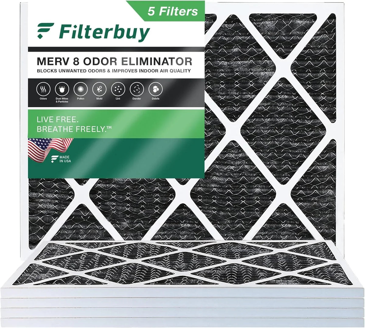 Filterbuy 14x18x1  8 Odor Eliminator Pleated   Furnace Air Filters with Activated Carbon (5-Pack)