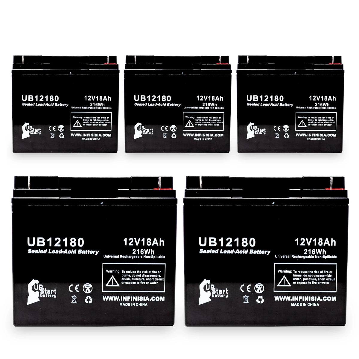 5x Pack - Compatible     Battery - Replacement  Universal Sealed Lead Acid Battery (12V, 18Ah, 18000mAh,  Terminal, , )