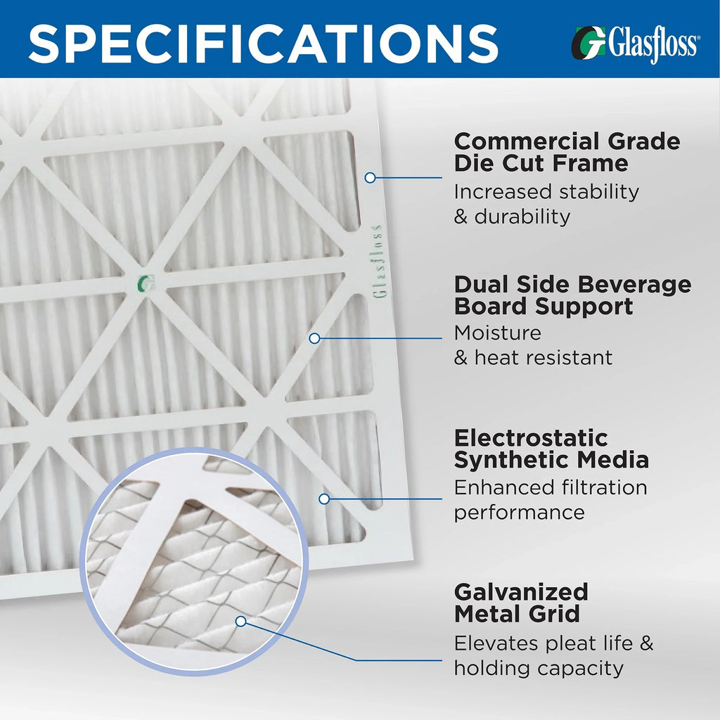 15x20x1  10 Pleated  Furnace Air Filters by Glasfloss Industries. ( 8 Pack ) Exact Size: 14-1/2 x 19-1/2 x 7/8