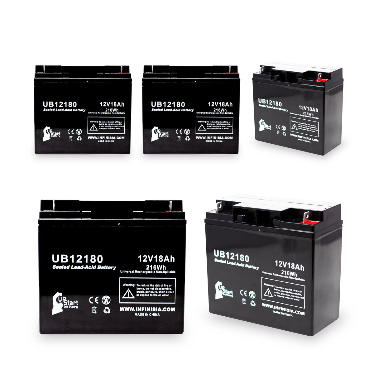 5x Pack - Compatible     Battery - Replacement  Universal Sealed Lead Acid Battery (12V, 18Ah, 18000mAh,  Terminal, , )