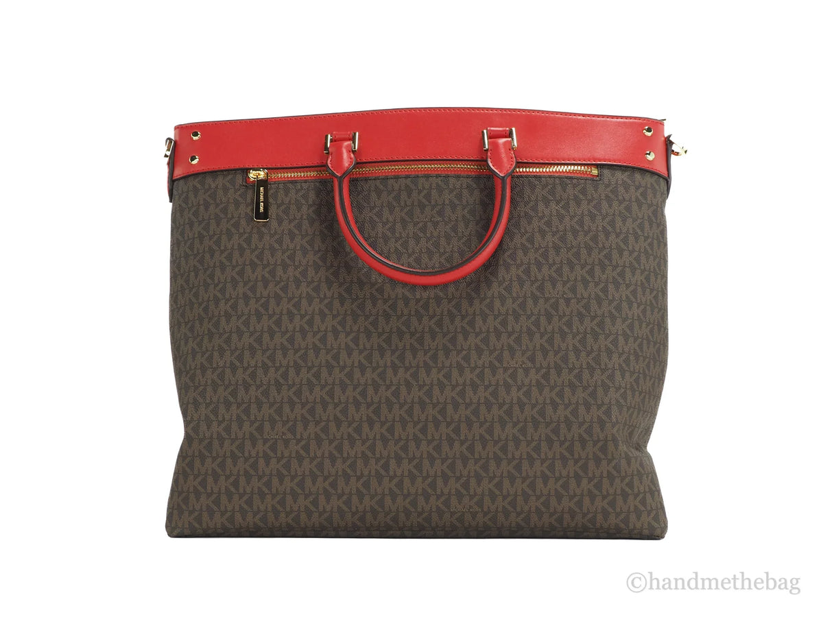 Michael Kors Travel Large Flame Signature Pvc Top Zip North South Tote Handbag