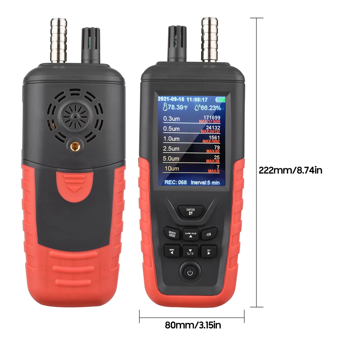 Walmeck Dust Particle Counter 6-Channel 0.3um/ 0.5μm/ 1.0μm/ 2.5μm/ 5.0μm/ 10um .5  Detector with 3.2-inch Backlight  Color Screen Air Quality Tester Temperature Humidity Home Offi