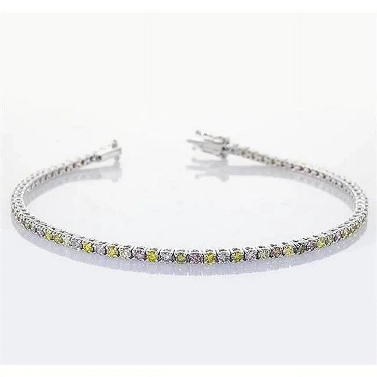 Harry Chad Enterprises 56635 4  Pink, Yellow - Green & White Sapphire Prong Tennis Bracelet