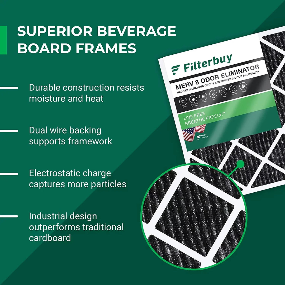 Filterbuy 14x18x1  8 Odor Eliminator Pleated   Furnace Air Filters with Activated Carbon (5-Pack)