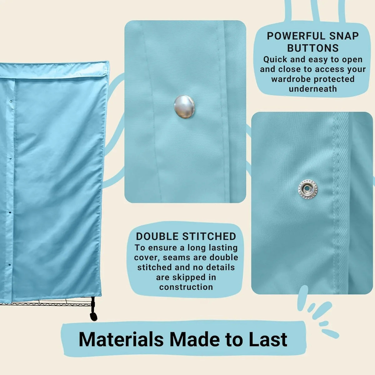 Portable Garment Rolling Rack Cover - Your Clothes From Dust Keep Your Room Looking Organized In Glacier Blue (Cover ) (48"  18"  75")