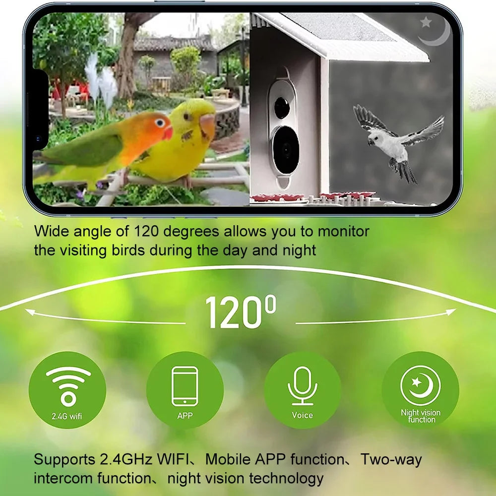 Smart Bird Feeder Camera 1080P Auto Capture Bird Video and Motion Detection Real-time Notification  Identify Bird Species  Waterproof 128G  Cards