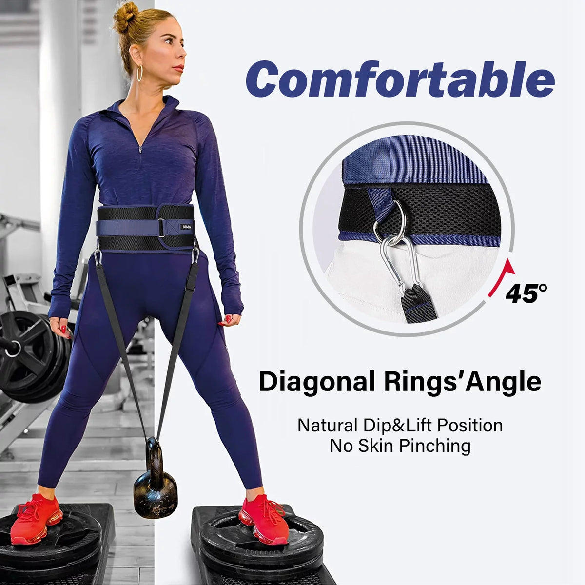 Bilbear Dip Belt for Weightlifting,Weight Belt for pulls up,with 39 inch Strap,Weight lifting strap 43 inch Adjustable,45-Angle Rings&2 Snap Hooks Comfort Dip Position